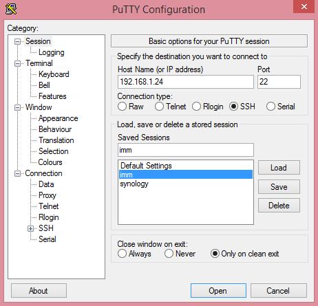 11. Nyissuk meg a PUTTY nevű alkalmazást ismét és most lépjünk be az IMM szerverhez login as: imm