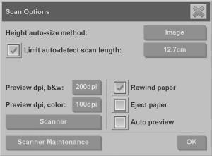 2. Select the Options button, and then select the Scanning button. The Scan Options dialog box appears: Basic Operations 3.