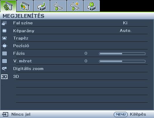 A menük használata A kivetítő a különböző beállítások elvégzéséhez rendelkezik képernyőmenüvel (OSD). Az OSD menü szerkezete az alábbi.