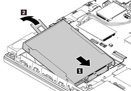 5. Helyezze be az átalakítót 1, és fordítsa lefelé 2. Ügyeljen rá, hogy az átalakító a helyére kerüljön, a szalag pedig ne legyen a hangszóró előtt. 6.