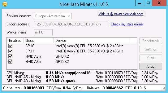 Régi Nichehash miner Windows alatt még CPU-val is bányászott Megjegyzés: auto algoritmus