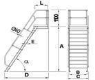 terhelhetőség (kg) Terpesztés D (mm) Állómagasság A (mm) Lépcsőszélesség B (mm) Dobogó hossza L (mm) Standard: bordázott alumínium A lehetőség: alumínium rácsos B lehetőség: alumínium perforált lemez
