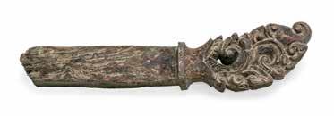 század, famagon domborított vörösréz lapok Tibet, 19th century, wooden base, embossed copper leafs h: 35 cm 363. ÓPIUMPIPA / OPIUM PIPE Tibet, 19.