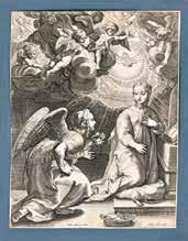 19. THEODOR GALLE (ANTWERPEN, 1571-1633) ANGYALI ÜDVÖZLET ANNUNCIATION OF THE ANGELS rézkarc, papír / etching on paper