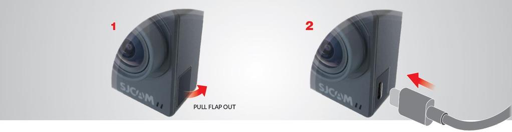 USB KÁBEL CSATLAKOZTATÁSA A kamera bal oldalán található az USB Type-C csatlakozó. Nyissa ki a fedelet.
