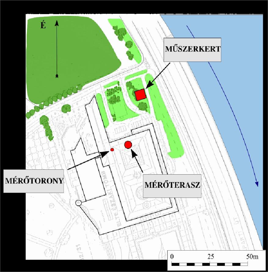 . A FELHASZNÁLT ADATOK FORRÁSA Munkánk során az ELTE lágymányosi épületegyüttesének tetején, és annak az északi udvarában felállított állomás méréseit vetettük össze az ECMWF ERA Interim