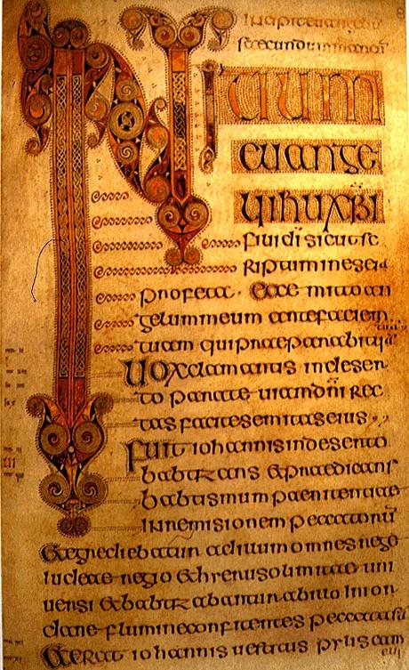 Book of Durrow (Dublin, Trinity College), fol. 86r Márk evangéliumának kezdete A sajátos, kora középkori ír művészet kezdetét az V. szd.