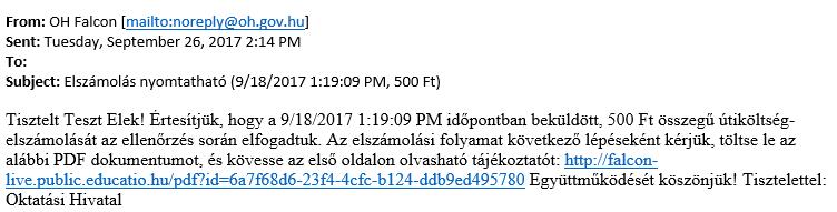 9. Értesítések A benyújtott elszámolások státuszváltozásairól (pl.