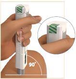 3. Helyezze el az injekciós tollat, és ellenőrizze Állítsa be a Plegridy injekciós tollat úgy, hogy a zöld csíkok láthatók legyenek.