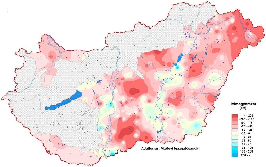 TALAJVÍZSZINTEK 2017. augusztus 121. ábra: A talajvízszintek terep alatti mélysége a 2017. augusztus havi középértékek alapján 66 122. ábra: Az 1971-2000.