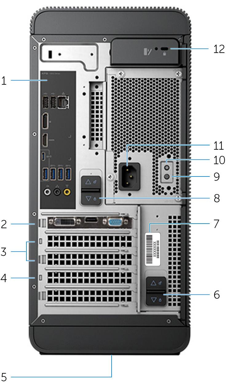 Hátul 1 Hátsó panel Csatlakoztassa az USB-, audio-, video- és egyéb eszközöket. 2 PCI-Express x16 (1.