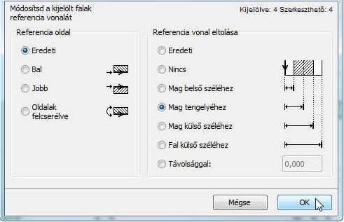 A referencia vonalak egyszerű megváltoztatása itt nem vezetne eredményre, mert akkor a referencia vonalak helyben maradnának, és a falak mozognának el úgy, hogy a referencia vonalra szimmetrikusan
