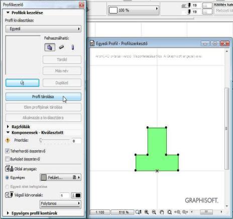 Először készítsünk a mellékelt ábra szerinti méretekkel egy fordított T alakú a- laptestet. Válasszuk ki a Tervezés / Összetett profilok / Profilkezelő (A Profilkezelőt az Ablak / Paletták /, ill.