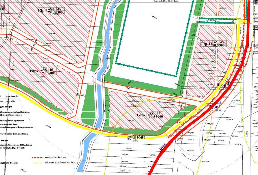 felbővítése, a kijelölt gazdasági területek irányába, 18m-re szükséges.