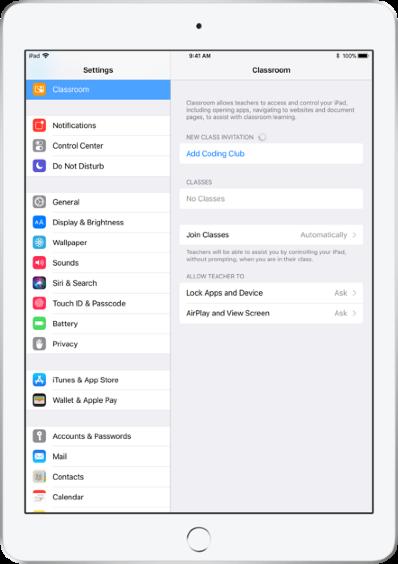 A tanulók csatlakoztatása az osztályhoz Amikor a tanulók csatlakoznak az osztályhoz, eldönthetik, hogy Ön hogyan kezelheti és érheti el az ipadjüket.
