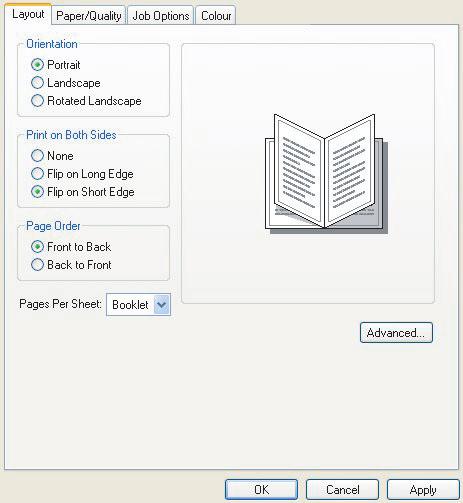 Windows PostScript 1. Az illesztőprogram Elrendezés lapján az Oldal/lap listából válassza a Füzet lehetőséget. 2. Győződjön meg arról, hogy a duplex beállításnak a Tükrözés arövid élre értéket adta.