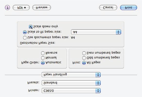 Mac OS X 1. Válassza ki a Paper Handling (Papírkezelés) (1) lehetőséget. 1 2 3 2.