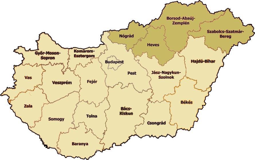 Észak-Magyarországi Regionális Területi Iroda Megye Terület km 2 Település (db) Járások