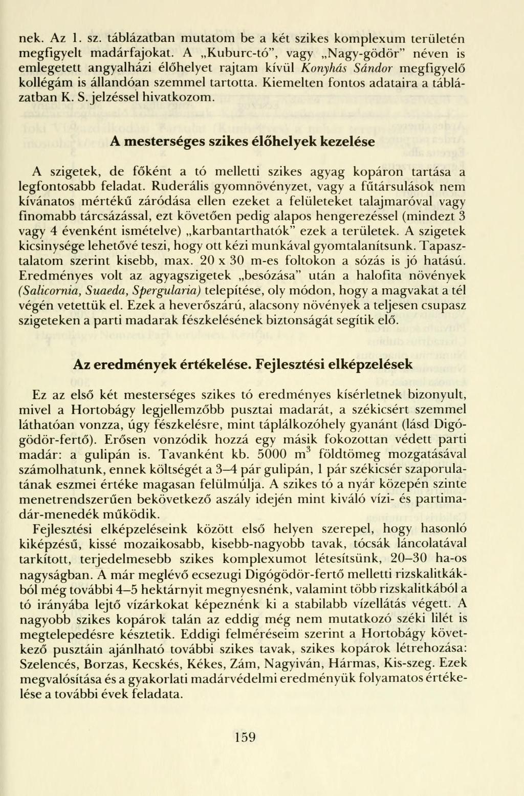 nek. Az 1. sz. táblázatban mutatom be a két szikes komplexum területén megfigyelt madárfajokat.