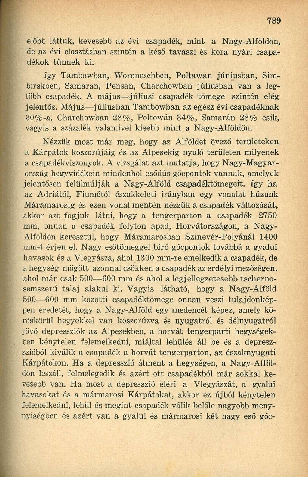 előbb láttuk, kevesebb az évi csapadék, mint a Nagy-Alföldön, de az évi elosztásban szintén a késő tavaszi és kora nyári csapadékok tűnnek ki.