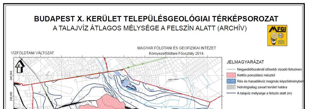 Terepszint alatti mélység méterben, relatív magasság A TALAJVÍZ ÁTLAGOS HELYZETE archív vízszint adatok (1938-80 ) Terepszint (mbf.