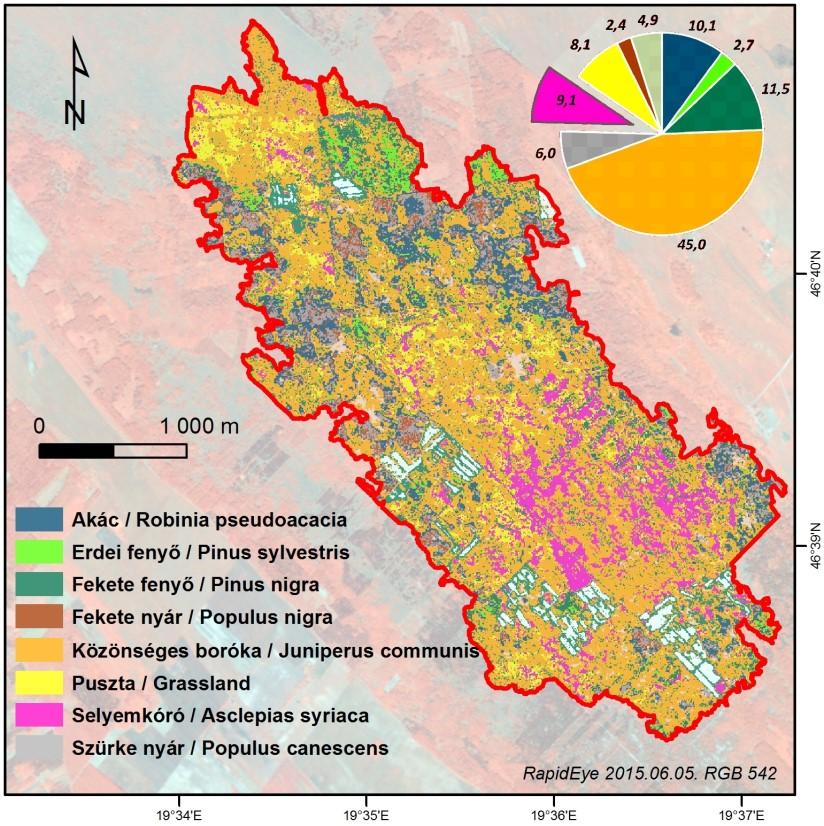608 2. ábra: A mintaterület vegetáció térképe RapidEye felvétel osztályozása alapján 2.