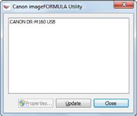 3 Kattintson a [Canon DR-M160 USB] elemre, majd a [Properties] [Tulajdonságok] lehetőségre. Megjelennek a lapolvasó tulajdonságai.