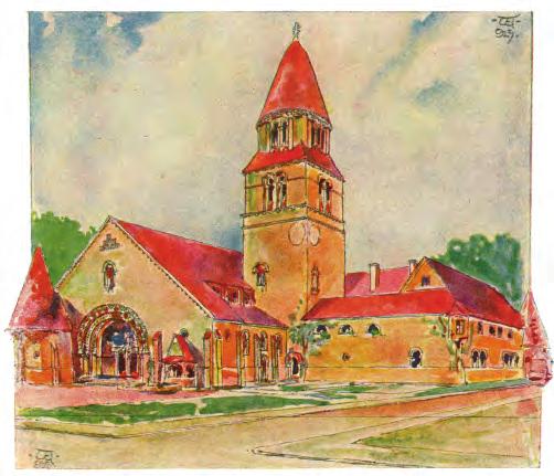 Wigand pályaterve a zalaegerszegi római katolikus templom és monostor épületéhez, 1923; Architectúra című, 1937-ben megjelent kötetéből. ápolnak.