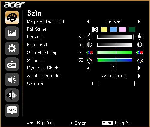 25 A képernyőn megjelenő (OSD) menük A kivetítő több nyelven is elérhető, képernyőn megjelenő beállító menüje (OSD) segítségével beállíthatja a képet, és megváltoztathatja a beállításokat.