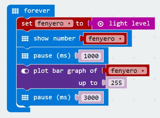 1. Fényérzékelő használata A tanár által elkészítendő/bemutatandó mintaprojekt https://makecode.micro:bit.org/_1o6tfm3sce1p A micro:bit ledjei nem csak kijelzőként működnek, hanem fényérzékelőként is.