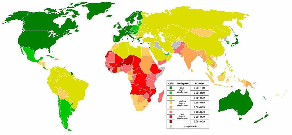 10 5. ábr A Föld országink megoszlás z Emberi Fejlődési Index (Humn Development Index) (HDI)