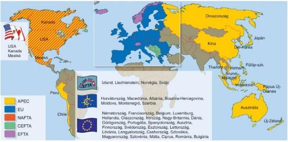 7 3. ábr A világ legjelentősebb regionális gzdsági integrációs szervezetei 2010-ig. Az EU-hoz 2013-bn még cstlkozott Horvátország (forrás: https://www.mozweb.hu) I. 3. A pénz és tőke szerepe világgzdságbn 1.