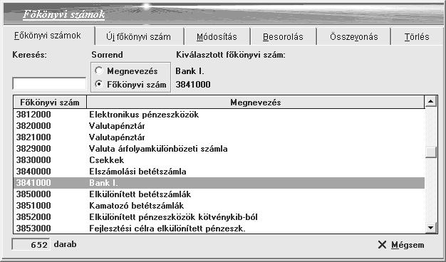 Kiválasztást követően az {Összevonás} fülre kattintson, így egy újabb képernyő jelenik meg: Itt kell meghatározni azt a számlát amelyre az összevonást szeretné végrehajtani.