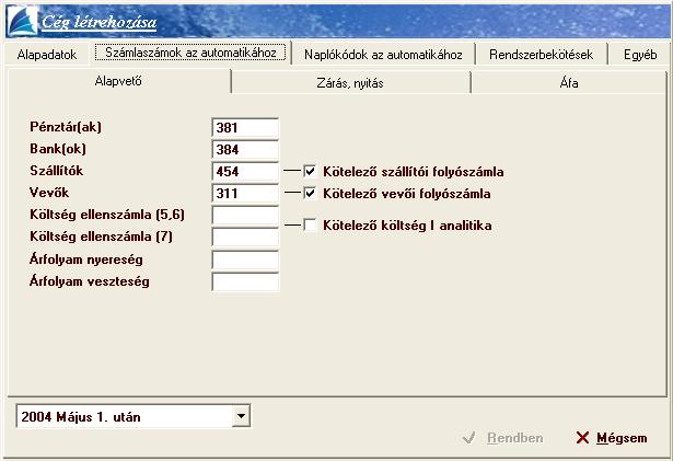 Pénztárak,Bankok: A pénztár, illetve a bank főcsoportjának száma. Ezen adatok alapján ellenőrzi később könyvelés közben a rendszer, hogy pénztárnaplón pénztárra, ill. banknaplón bankra könyvel-e.