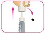 B Tartsa felfelé az injekciós tollat, majd az ábrán látható módon, egyenesen csatlakoztassa a külső