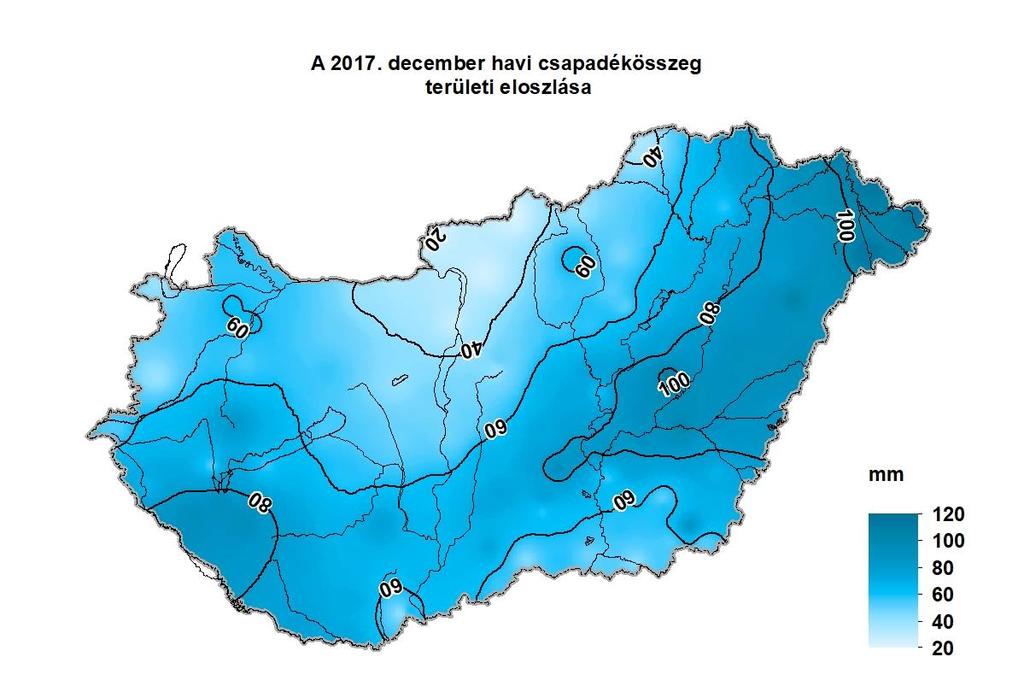 1. HELYZETÉRTÉKELÉS Csapadék 2017 decemberében a rendelkezésre álló adatok szerint az ország területére lehullott csapadék mennyisége 19 mm (Tésa) és 117 mm (Milota) között alakult.