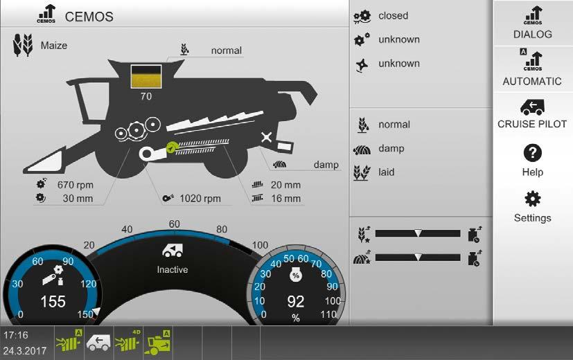 Új Még több adatpontosítás másodpercenként CEMOS AUTOMATIC CEMOS AUTOMATIC CEMOS Automatikus tisztítás A CEMOS fogalom alatt szinte a CLAAS összes rendszere együtt, a gép optimalizálását szolgálja.