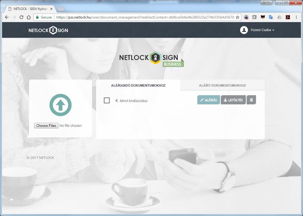 5.3 Dokumentum feltöltése A NETLOCK SIGN Business aláíró portál nyitóoldalának a bal oldalán található