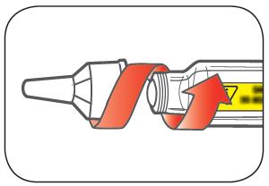 1. lépés: Húzza le egyenesen a zárókupakot. Ne távolítsa el a címkét az injekciós tollról! Törölje át a gumidugót vattával.