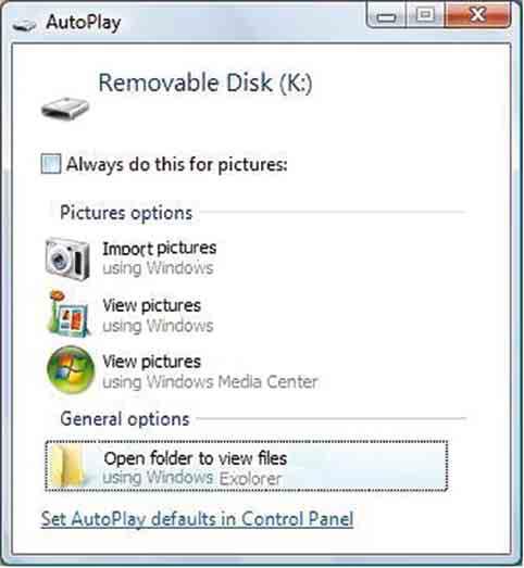Képek másolása a számítógépre e nélkül: Picture Motion Browser 3 Kattintson az [Open folder to view files] lehetőségre (Windows XP: [Open folder to view files] t [OK]), amint a varázsló képernyő