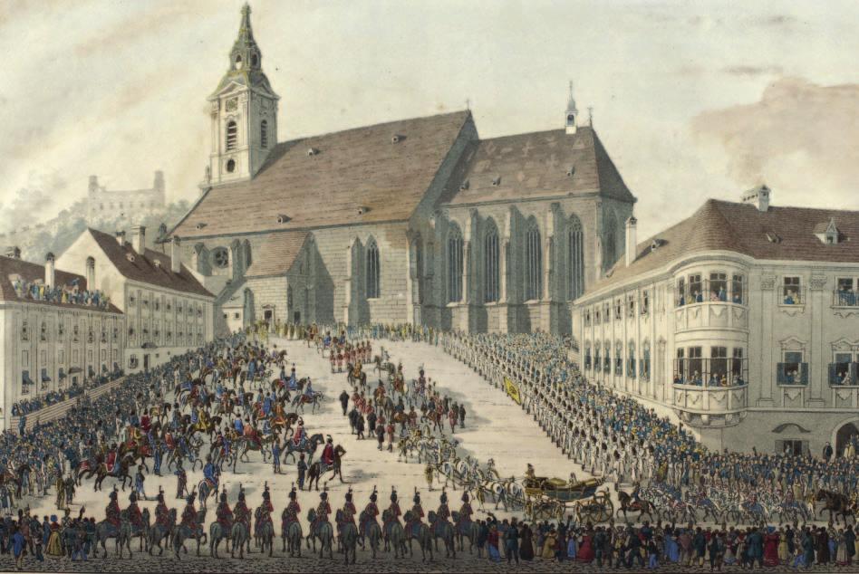 Királynékoronázás Pozsonyban. Karolina Auguszta bevonulása a Szent Márton-templomba, 1825. szeptember 25.