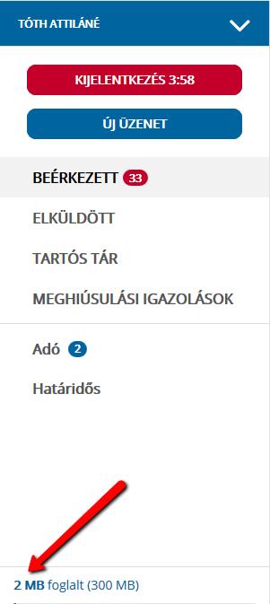 Amennyiben a tárterület betelik, a rendszer nem engedi további dokumentumok tartós tárba helyezését. A dokumentumok mentésével, illetve törlésével tud tárterületet felaszabadítani. 8.