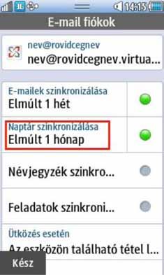 Naptár szinkronizálása Igen