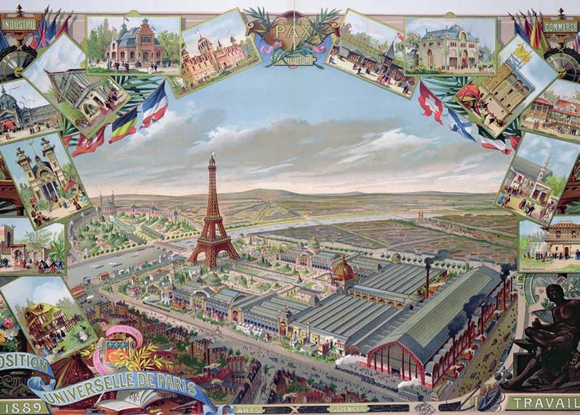 Az 1889-es párizsi világkiállítás plakátja az akkor elkészült Eiffel-toronnyal.