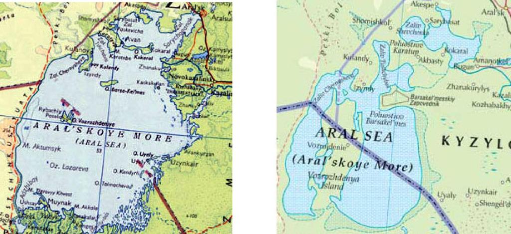 VÍZKÉSZLETEK Aral tó térképeken: a közép-ázsiai Aral-tó 1967-es állapotához