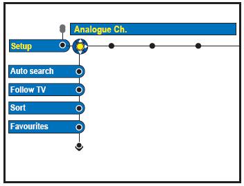 Rendszermenü opciók Analóg csatorna-beállítások Automatikus keresés (Auto Search) Follow TV Sorrend (Sort) A felvevő készülék az összes elérhető analóg TV-csatornát beállítja üzembe helyezéskor,