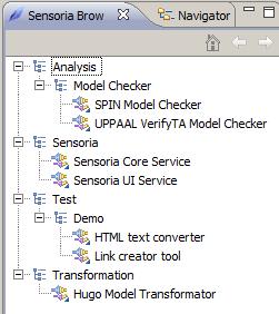 A SENSORIA rendszer grafikus felhasználói felülete A SENSORIA Development Environment felhasználói felülete négy fontos elemből áll.