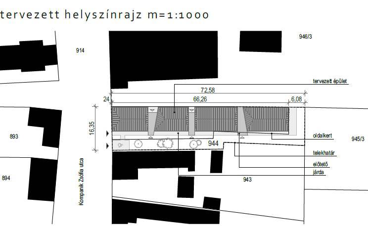 Helyszín: Sümeg belterületén található a tervezési terület. Meglévő állapot: Bontandó épület helyén valósul meg az új rendelő.