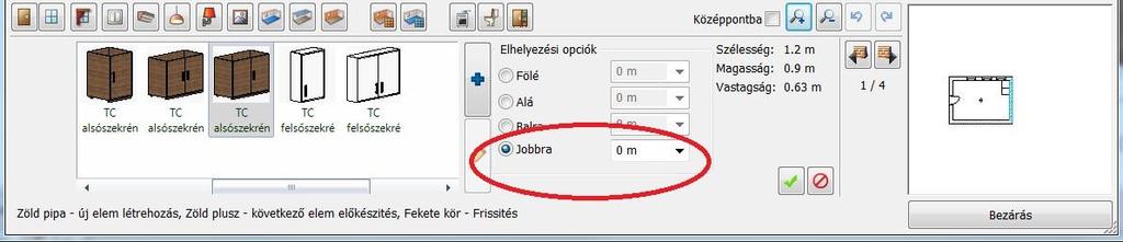 34 4. Lecke: Konyha tervezés - Bútorvarázsló Most állítsa be a szekrény távolságát a jobb faltól: Jobb