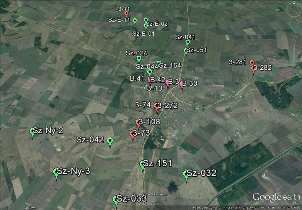 Azonosító Típus Építés éve Talpmélység (m) Kút állapota Sz-033 Szénhidrogén 1983 2194 műszakilag felszámolt Sz-041 Szénhidrogén 1984 2161 műszakilag felszámolt Sz-042 Szénhidrogén 1984 2175